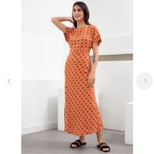 & Other Stories Orange Printed Midi Dress